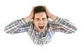 The depressed man shout on the white background. View from above Photo