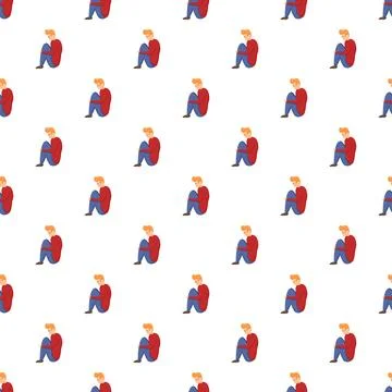 Depressed man sitting alone seamless pattern Stock Illustration