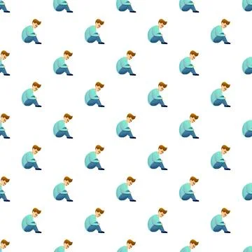 Depressed man sitting alone seamless pattern Stock Illustration