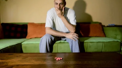 Depressed man suffering from suicidal depression want commit suicide by overdose 스톡 동영상 111644931