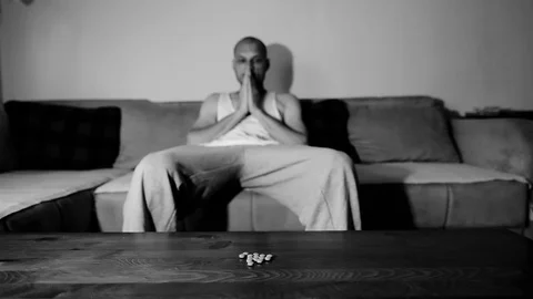 Depressed man suffering from suicidal depression want commit suicide by overdose Stock Footage 112013453