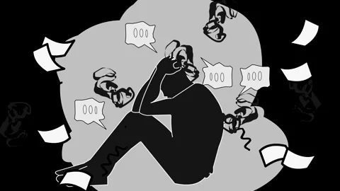 Depressed Man Thinking Dark Thoughts Confused Mind Animation 4K Vidéo 333814089