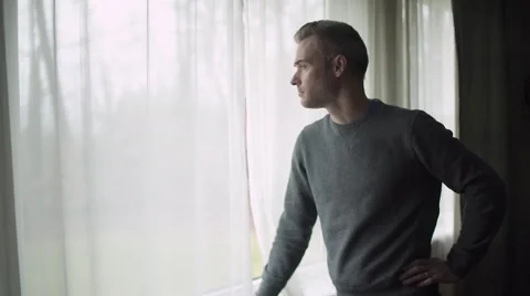 Depressed Man at Window (8 of 9) Stock Footage 45399260