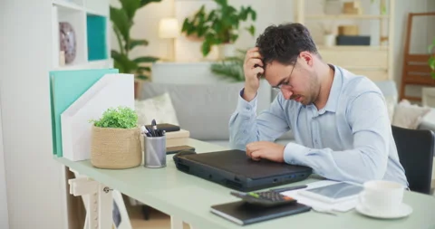 Depressed Man Working Unsuccessfully Stock Footage 275827548