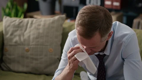 Depressed Middle Aged Man Crying and Talking in Therapy Session Stock Footage 340636951