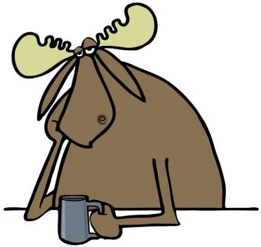 Depressed moose drinking coffee Stock Illustration