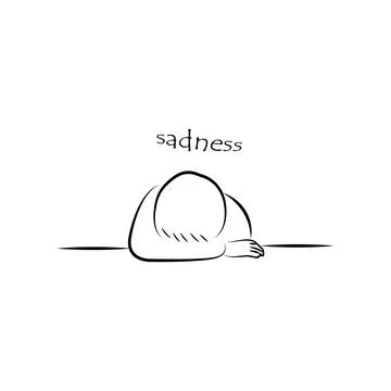 Depressed person head down sadness line art illustration Stockillustratie