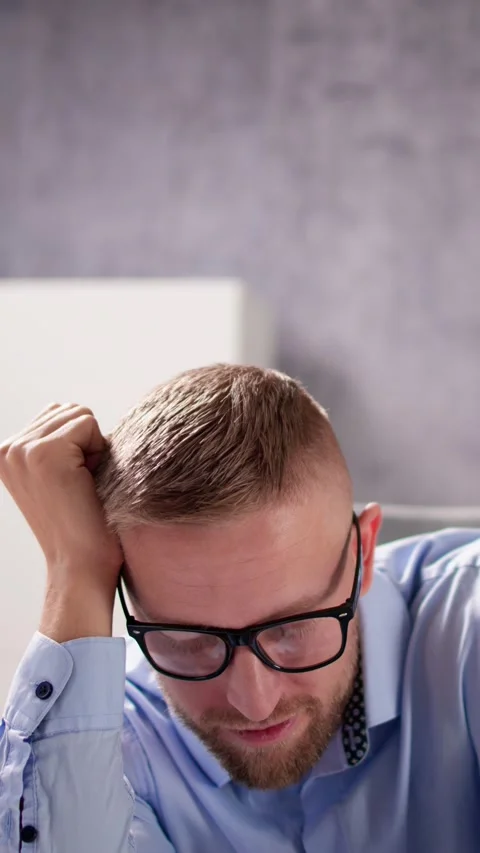 Depressed Sad Man With Headache Sitting Stock Footage 222856679