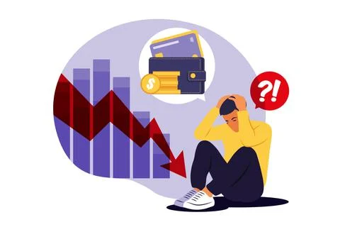 Depressed sad man thinking over problems. Bankruptcy, loss, crisis, trouble c Stock Illustration