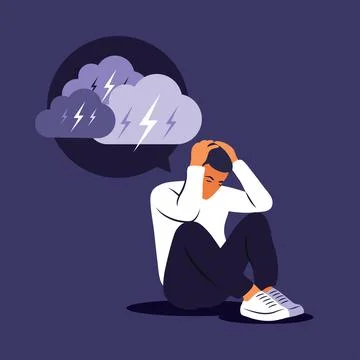 Depressed sad man thinking over problems. Bankruptcy, loss, crisis, trouble c Stock Illustration