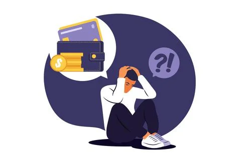 Depressed sad man thinking over problems. Bankruptcy, loss, crisis, trouble c Stock Illustration