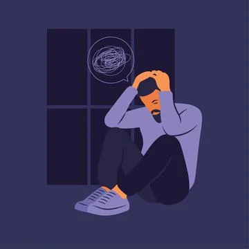 Depressed sad man thinking over problems. Bankruptcy, loss, crisis, trouble c Stock Illustration
