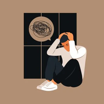 Depressed sad young man thinking over problems. Bankruptcy, loss, crisis, tro Illustrazione stock