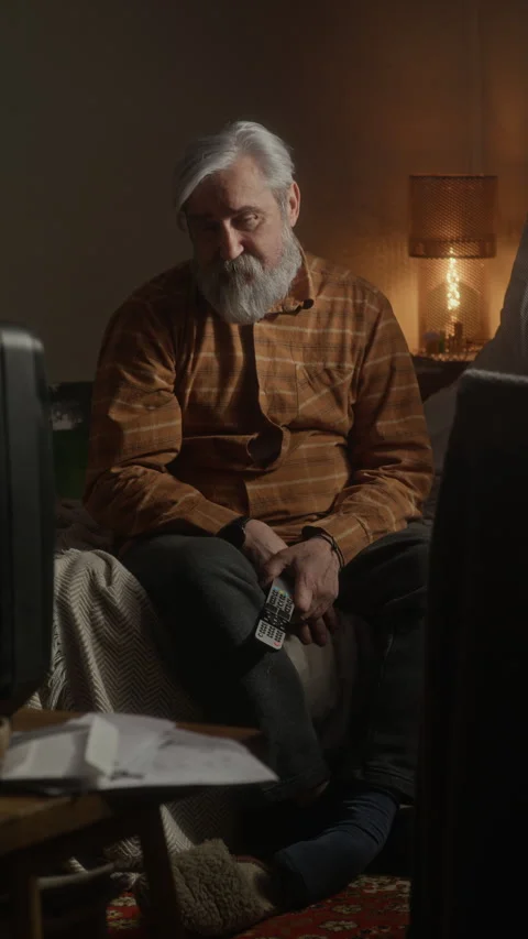 Depressed Senior Man Sitting Alone at Home Feeling Lonely Stock Footage 337567042
