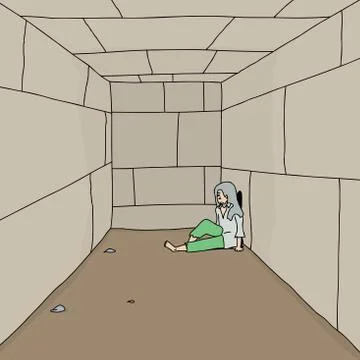 Depressed vagrant in corridor Stock Illustration