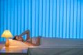 The depressed woman lay on the bed. Evening night time Photo