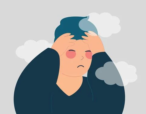 Depressed Young man with a clouded mind. Alzheimer or anxiety, depression. Stock Illustration