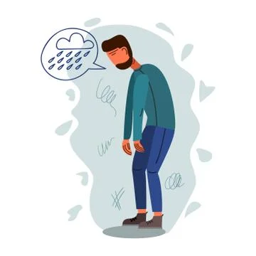 Depressed young man flat vector illustration Illustrazione stock