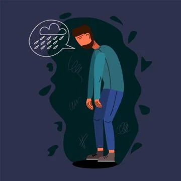 Depressed young man flat vector illustration Stock Illustration