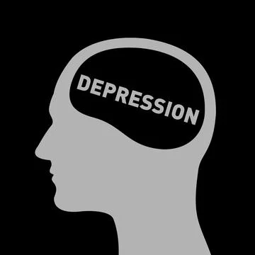 Depression and being depressed - head with diagnosis of mental disorder. Simp Stock Illustration