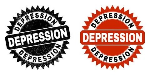 DEPRESSION Black Rosette Stamp with Rubber Texture Illustrazione stock
