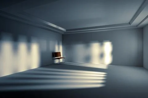 Depression concept ,abstract 3d alone chair in interior empty room Stock Photos