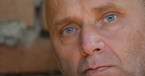 Depression Concept Empty Blue Eyes Close Up Desperate Homeless Sad Attitude  Stock Footage 58602998