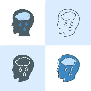 Depression concept icon set in flat and line styles Stock Illustration