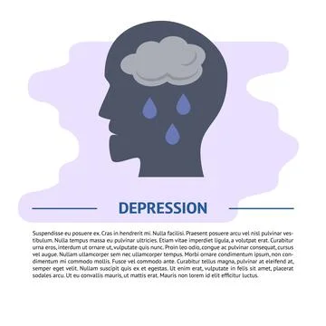 Depression concept illustration in flat style with text Stock Illustration