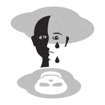 Depression - crying man with skull in puddle Stock Illustration