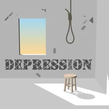 Depression in dark room Stock Illustration