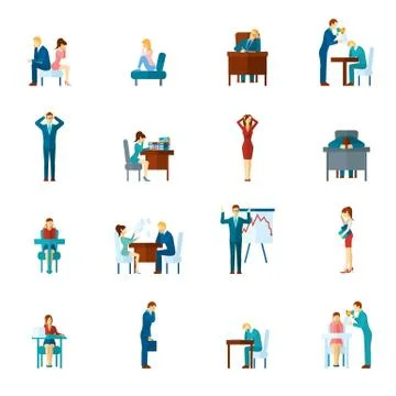 Depression Flat Icons Set Stock Illustration