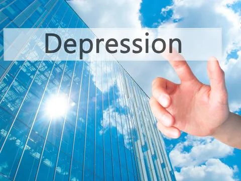 Depression - Hand pressing a button on blurred background concept on visual s Foto stock