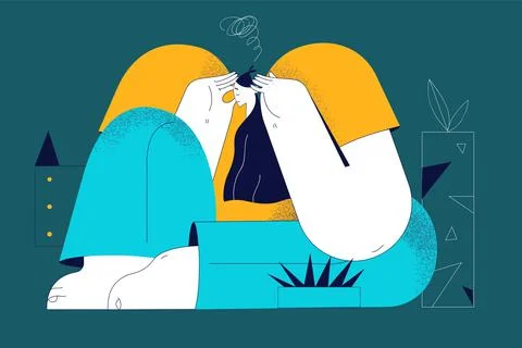 Depression, headache, sadness concept Stock Illustration