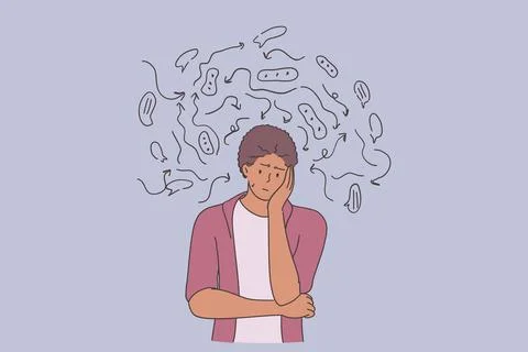 Depression, problems, tiredness with thoughts concept Stock Illustration