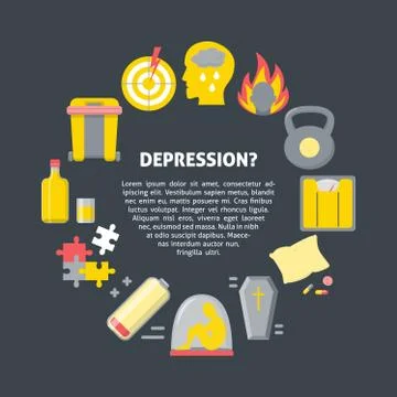 Depression symptoms banner template in flat style Illustrazione stock