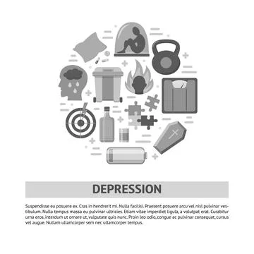 Depression symptoms banner template in flat style Stock Illustration