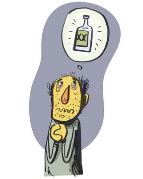 Depressive alcoholic. Comic Character Stock Illustration