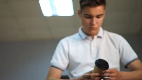 Depressive state of a man caused by the dependence on coffee Stock Footage 107671291