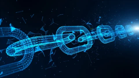 Depth of field, Network Chain Links Connections, Crypto currency connected an Video stock 109044588