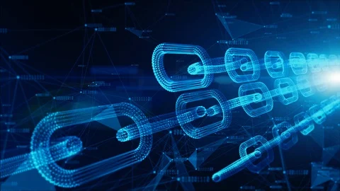 Depth of field, Network Chain Links Connections, Crypto currency connected an Stock Footage 109045223