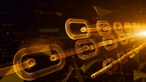 Depth of field, Network Chain Links Connections, Crypto currency connected an Stock Footage 109045542