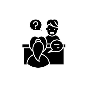 In-depth interview black icon, vector sign on isolated background. In-depth Stock Illustration