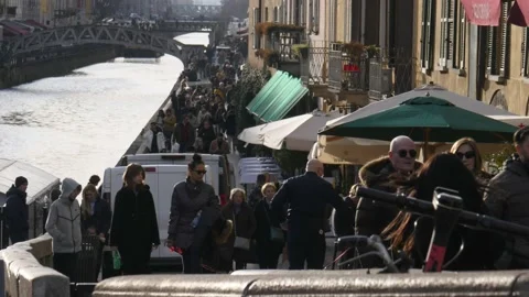 Depth Long Shot Time Lapse of People Chilling in Navigli, 4k Time Lapse Stock Footage 234215985