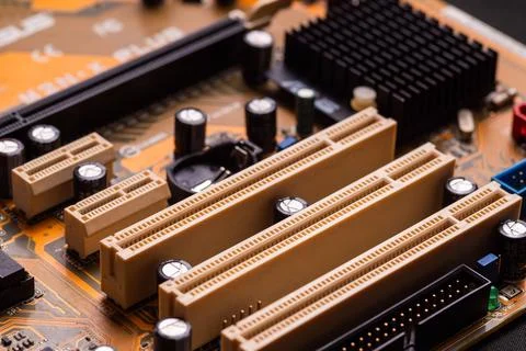 In-depth look at computer hardware components in a tech lab close-up engine.. Stockfoto's