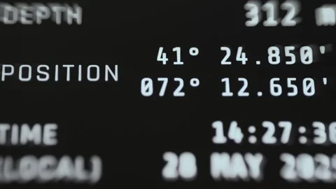 Depth Position Time And Date Readouts On Submarine Dashboard 4K Stock Footage 341842471