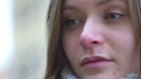 Depth of Sadness: Close-Up of a Young Woman's Sorrow Video stock 260498175
