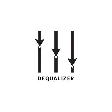 Dequalizer logo design template. Down arrow blend with equalizer design con.. Illustrazione stock