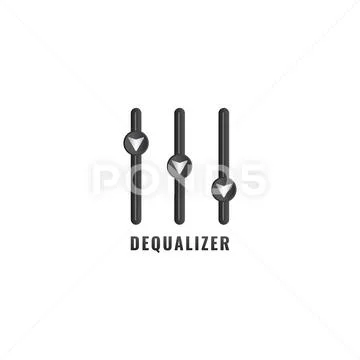 Dequalizer logo design template. Down arrow blend with equalizer design con.. Stockillustratie