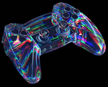 Der Acryl-Gamepad-Controller mit einer bunten Lichtstreuung, 3d Render. **... Stock Photos